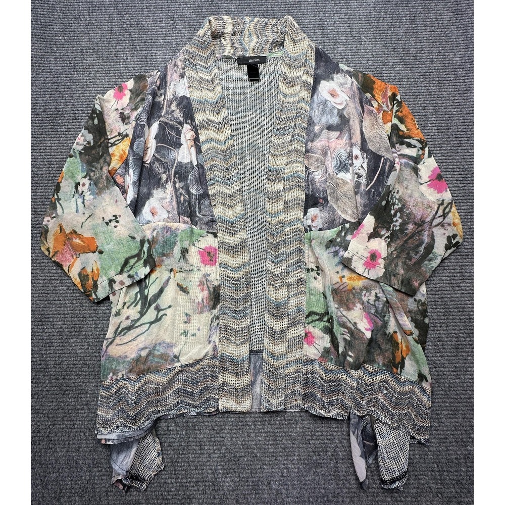 Ali Miles Blouse Womens 2X Multicolor Floral Sheer Kimono Chiffon Top Open Front